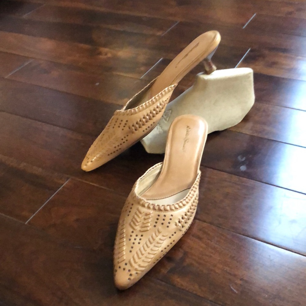 Tan genuine leather mules, gently worn!